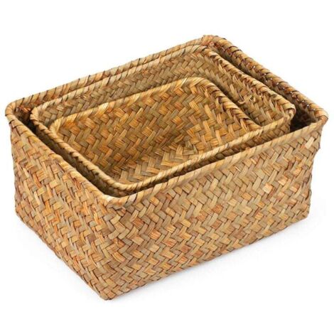 Panier de Rangement en Rotin Naturel Fait Main Multisize pour Décor et Étagère (1/4)