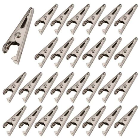 100 Pièces Pinces Crocodiles Miniatures 27mm Métal Nickel Ressort Test Électronique (1/4)
