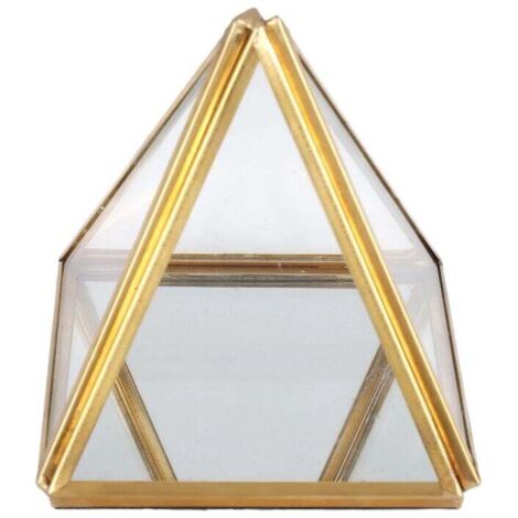 Boîte à Bijoux en Verre Pyramide Dorée Décorative pour Cadeau Anniversaire Mariage (1/4)