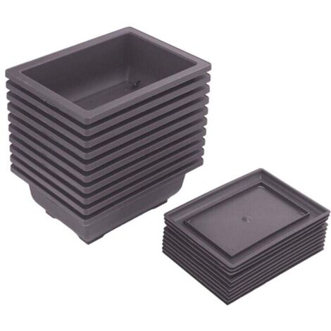 10 Pots D'Entraînement Bonsaï avec Plateau Plastique pour Plantes Jardin Balcon 16.5x12cm (1/4)