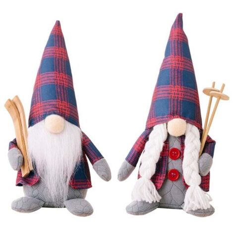 Ornement de NoëL Couple Damiers Rouges et Bleus Gnomes PoupéE Rudolph Gnome Sans Fournitures DéCoration B (1/4)