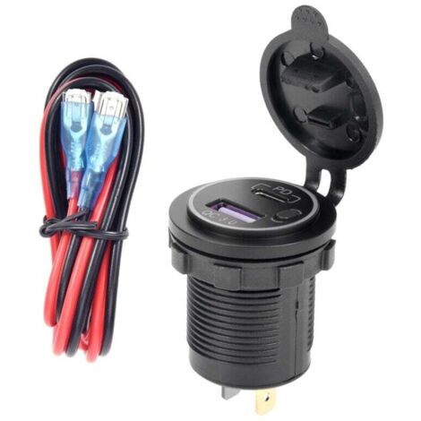 Chargeur de Voiture USB PD Type C et QC 3.0 Prise Courant 12 V avec Interrupteur Marche / ArrêT pour Moto RV ATV, Bleu (1/4)