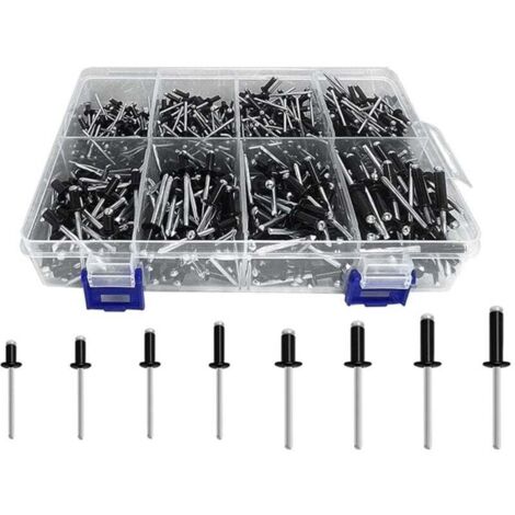 Assortiment de 600 rivets aveugles de 8 tailles (1/8 po x 1/4 po, 5/16 po, 3/8 po, 1/2 po, 3/16 po x 5/16 po, 3/8 po, 1/2 po, 5/8 po) (1/4)
