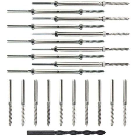 Lot de 10 paires de tendeurs à vis tire-fond et de goujon pour kit de garde-corps de pont à câble de 1/8 po