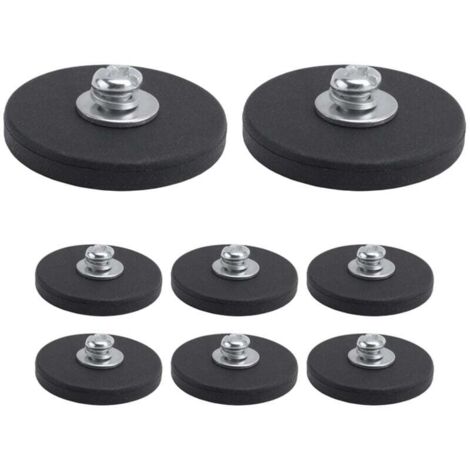 Lot de 8 aimants en néodyme avec revêtement en caoutchouc, base magnétique anti-rayures, diamètre 43 mm, filetage mâle M6, noir