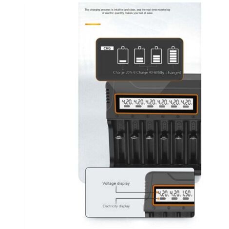 Chargeur 18650 12 emplacements pour piles AA/AAA nickel-hydrure métallique/lithium, intelligent, universel, avec écran, prise US (1/4)