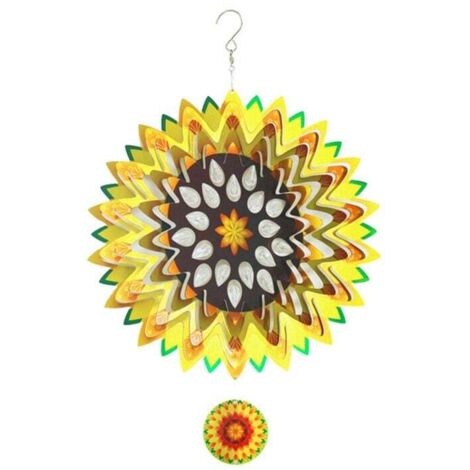 Tournesols à vent - 30,5 cm - Réfléchissants 3D - Sculpture de jardin suspendue - Décoration extérieure (1/4)