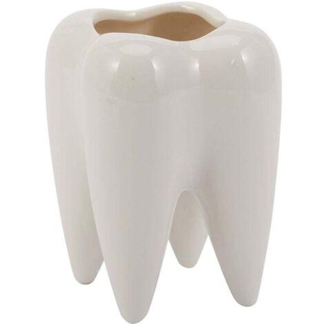 Pot De Fleur En Céramique Blanche Forme Dent Plante Moderne Modèle Dents Mini Bureau Cadeau Créatif(Sans Plantes) (1/4)