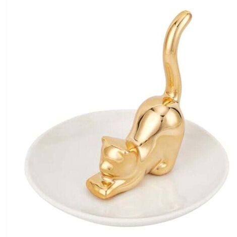 Porte-bagues en forme de queue de chat doré, plateau à bijoux, plats ronds, bibelots, rangement en céramique pour la maison (1/4)