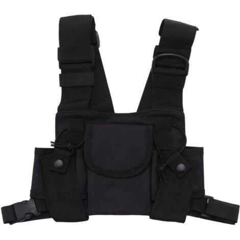 Radios De Poche Radio Poitrine Harnais face Pack Pochette etui Gilet greement Porter pour 2 voies Talkie Walkie applique a UV-5R noir (1/4)
