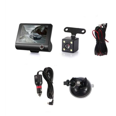 CaméRa de Tableau Bord DVR Dashcam Voiture 4 Pouces éCran HD 1080P Enregistreur VidéO à 3 Objectifs + IntéRieur vue ArrièRe (1/4)