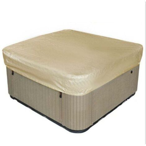 Bache d'extérieur pour Spa Housse de Bain à Remous Carrée Etanche Couverture de Spa en Tissu Polyester 190T Anti-poussière Anti-UVavec Un Sac de Rangement ,Beige 207×207×30cm
