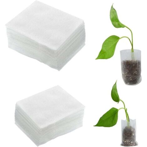 200 pcs Sacs de Plantes Sac de Culture de Semis Sac Biodegradable Sacs de Pépinière Sac de Plante en Tissu Dégradable pour Non-tissé (2 tailles)1012cm,1614cm, Blanc (1/4)