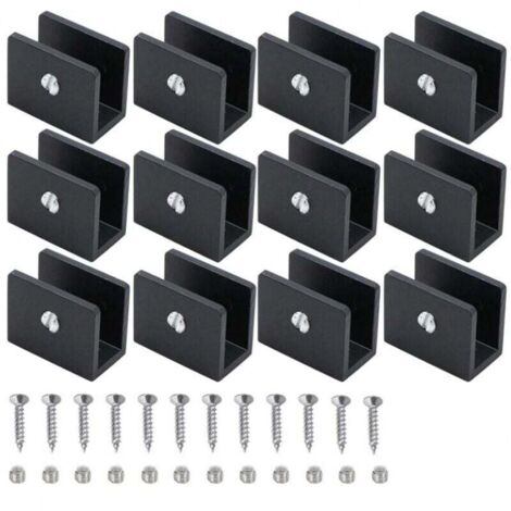 12 Pièces Pince à Verre Garde Corps, Support D'Étagère En Verre Clip, Support d’Étagère En Verre Réglable Aluminium, Métal Support d'Angle En U, Pinces à Verre à Un Trou, Pour Salle De Bain,Wc,Couloir (1/4)