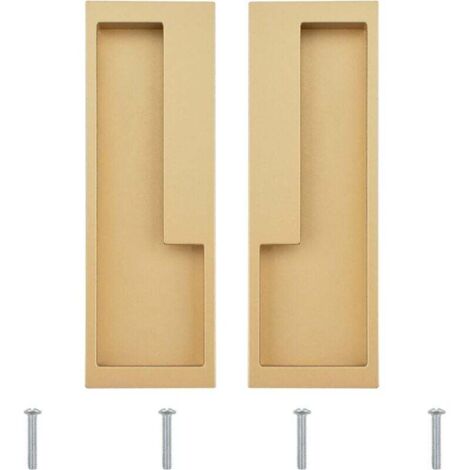 Lot de 2 poignées de porte coulissante encastrées en alliage avec vis cachées, modernes et simples pour tiroir de grange, placard, armoire (or mat) (1/4)