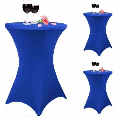 Lot de 3 nappes à coins carrés extensibles en élasthanne cocktail 80 x 110 cm bleu royal ajusté pour table haute, nappe ronde de cocktail pour bar, mariage, cocktail, table de banquet (bleu royal) (1/4)