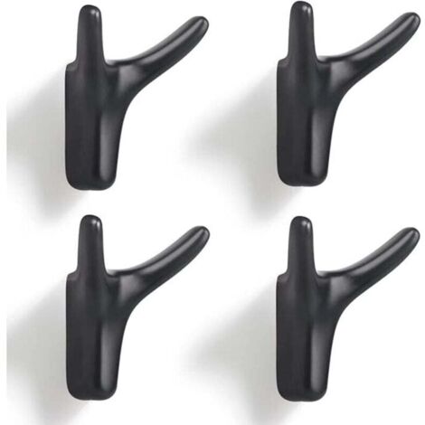 4 Piece Double Hook Wall Hanger, Sturdy Zinc Alloy Wall Hanger, Solid Door Hanger for Entryway, Bedroom, Living Room, Kitchen (Black 666338mm) (1/4)