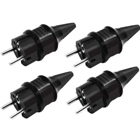 Fiches de Rechange Prises [4 Pack], 4 X Fiches Electrique de Contact de Mise à la Terre en Caoutchouc (250V/16A), IP44 Étanche Prises D'alimentation,Noir (1/4)
