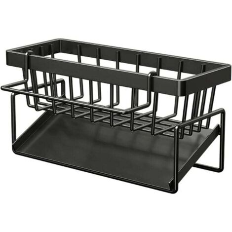 Organisateur d'Évier, Organiseur avec Bac de Vidange Amovible, Organisateur de Cuisine en Acier Inoxydable, Multifonctionnel 2 en 1 Porte Éponges pour (Noir) (1/4)