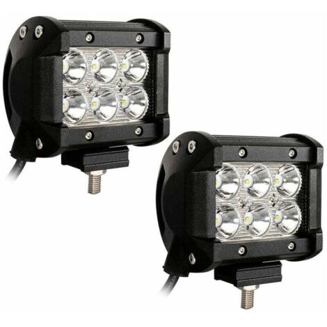 Hengda Phare de Travail 2x 18W Phares LED Carrés 12V 24V Feux de Conduite Étanche IP67 Phares de Travail Tout-Terrain pour Moto Voiture ATV SUV - Noir (1/4)