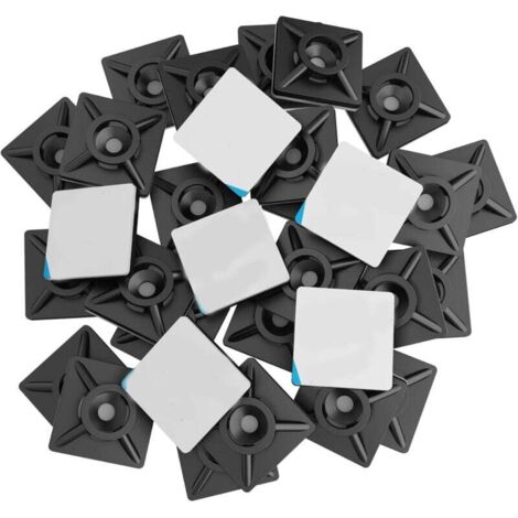 100 Pièces Embases Adhesive pour Attache de Cable, 20mm x 20 mm, Noir, Serre-Câbles Auto Adhésif, Support de Serre Câble Plastique, Embase pour Collier de Serrage