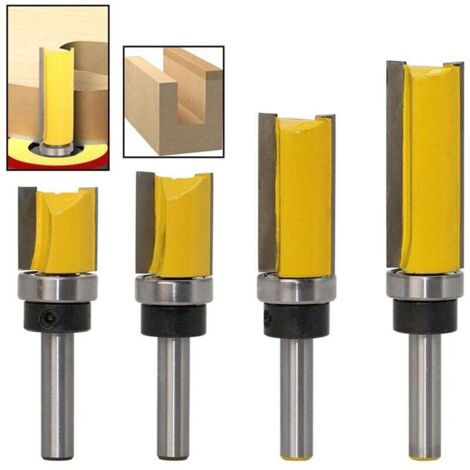 Jeu de 4 mèches de toupie, tige de 8mm, profil, rainure, flûte, travail du bois, outils de coupe professionnels, toupie, jaune (1/4)