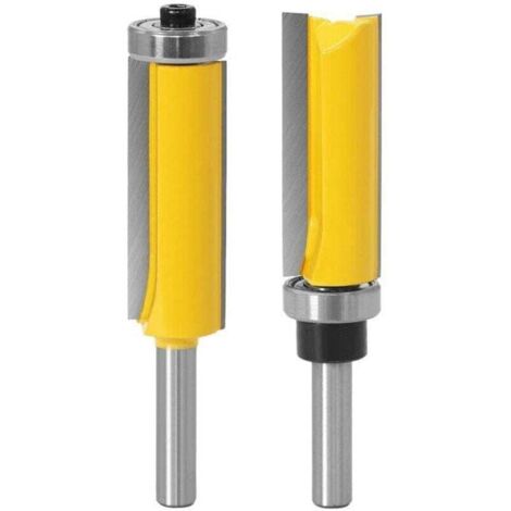 8mm Tige Fraise à Bois Set, 2 Pièces Fraise pour affleurer droite avec roulement, Fraise à Copier Avec Roulement Supérieur + Fraise à Copier Avec Inférieur de Roulement