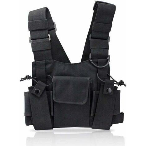 Radio Talkie walkie Poche de Poitrine, Sacs Harnais Sacs à Dos en Nylon Pack Holster Radios bidirectionnelles Carry Case Holder Bandoulière Réglable pour Police, Atelier de Production, (1/4)