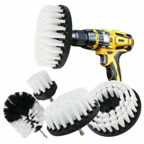 Brosse de nettoyage de foret 5 pièces, adaptée au foret de voiture, carrelage, tapis, baignoire, cuisine, salle de bains, brosse blanche (1/4)