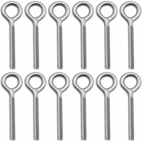 Lot de 12 Boulons à Oeil en 304 Acier Inoxydable Vis à Anneau Piton à Visser pour Balançoire Machine Extérieure - M4