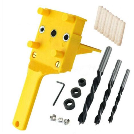 41 PCS Gabarits de Perçage Cheville Gabarit de Percage Tourillon Kit Gabarait de Goujon Menuiserie à Trou Droit avec Centreur Tourillon 6/8/10mm pour Goujon en Bois à Main (Jaune) (1/4)
