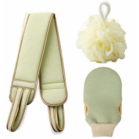 L'ensemble de trois pièces de serviettes de bain combinées à boules de bain exfoliantes pour le dos pour une exfoliation naturelle et un nettoyage en profondeur de votre dos (1/4)