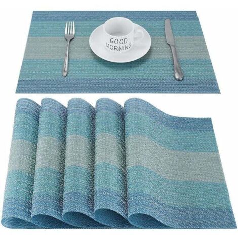 Sets de table en PVC antidérapants lavables pour salle à manger Sets de table rectangulaires en vinyle résistant à la chaleur, lot de 6 (bleu)