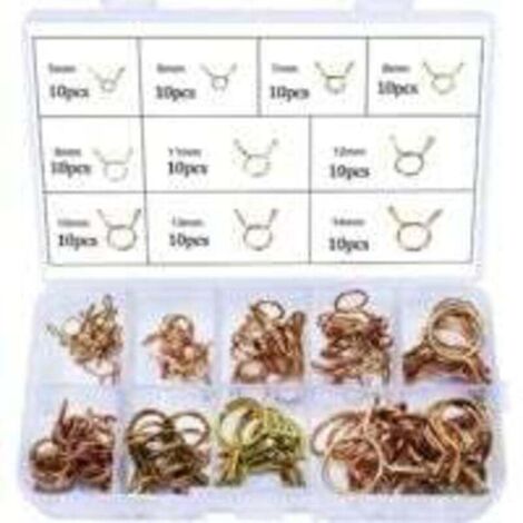 100PCS Clip à Ressort Tuyau Collier Serrage Durite Essence Serre-joints à Tuyaux Colliers de Clip à Ressort Tuyau Serrage 5mm, 6mm, 7mm, 8mm, 9mm, 10mm, 11mm, 12mm, 13mm, 14mm (1/4)