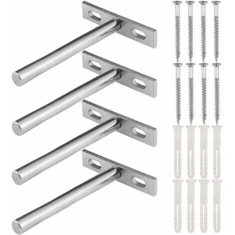 Cachée Forme de T Support d'Étagère Mural,4 Pièces Cachées Fixation Supports en Métal pour Étagère Flottante, Supports Étagères Flottante Invisibles Argent pour Home Mur DIY (1/4)