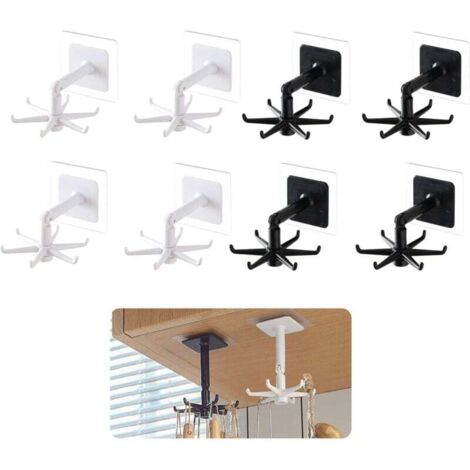 8 Pièces Rotatif à 360° Porte Ustensiles Cuisine, Sans Perçage Rangement Organiseur Rack, Crochet pour Ustensiles de Cuisine, Réutilisable Rangement Organiseur Rack Autoadhésif (1/4)