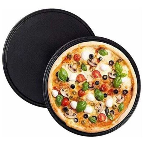 2 PCS Plaque Pizza, Revêtement Anti-adhérent, Plaque à Pizza Ronde,Pizza antiadhésifs en Acier au Carbone Plateau Four à la Cuisinière Barbecue, pour les Restaurants et Cuisson Pizzas Maiso (1/4)