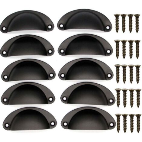 10PCS Poignée de Coquille Vintage, Bouton de Porte, Poignée de Meuble, Rétro Poignées de Porte en Fer Avec Vis pour Meuble Tiroir Armoire Cuisine Placard, 8,1 cm x 3,5 cm (Noir) (1/3)