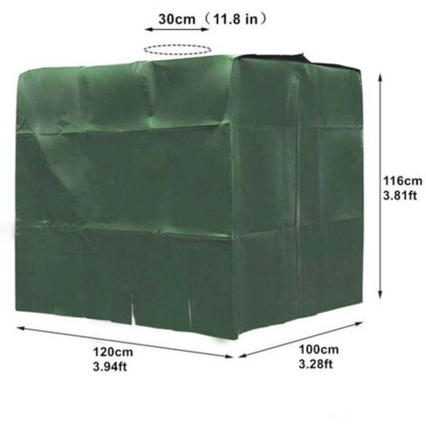 Bâche Couverture Réservoir pour Cuve 1000L, Capôt de Protection Container Citerne Eau, Anti-poussière Anti-UV Anti-Pluie, vert,120x100x116cm (1/4)