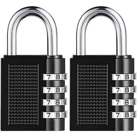 Cadenas à combinaison robuste à 4 chiffres avec cadenas à combinaison réinitialisable pour l'école, la salle de sport, l'extérieur, l'abri de jardin, – Lot de 2 ,794015mm,noir (1/4)
