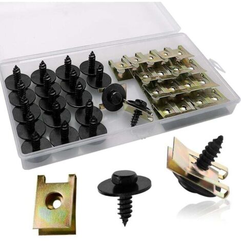 40 Pièces Clip à Vis et Écrou de Kit, Écrous de Fixation pour Garde-Boue de Voiture, Type U Sous Support de Passage Roue Kit, pour Voiture Panneau de Porte Intérieur (1/4)