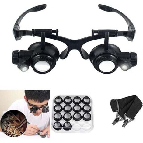 Loupe avec lumière LED,Loupe de bijoutier Loupe de réparation de montre avec 8 lentilles interchangeables-2,5X 4X 6X 8X 10x 15x 20x 25x pour travaux rapprochés (1/4)