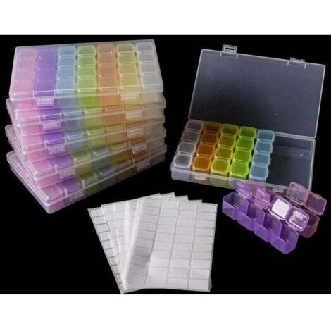 6 Pack 28 Grilles Diamant Peinture Boîte De Rangement 5D Diamant Peinture Accessoires Boîte De Rangement pour Broderie Diamant, Diamants À Ongles, Multicolore, Livré avec 400 Pièces Artisanat Étiquett (1/4)