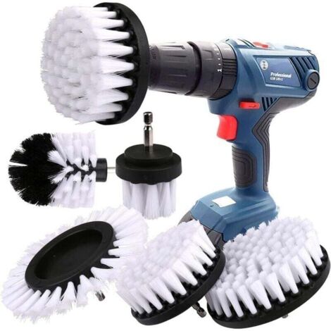 Ensemble de perceuse à brosse, tournevis sans fil à brosse 5 pièces brosse de nettoyage brosse de jante kit de brosse de nettoyage pour jantes, baignoire, carrelage, cuisine, voiture, coins de canapé (1/4)