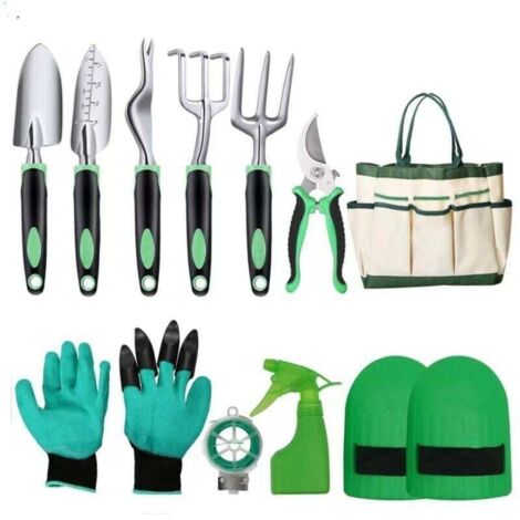 Ensemble d'Outils de Jardinage, 10 Pièces en Acier Inoxydable à Usage intensif avec poignée en Bois antidérapante,avec Sac de Rangement- Cadeaux pour Les Femmes et Les Hommes et Jardiniers (1/4)