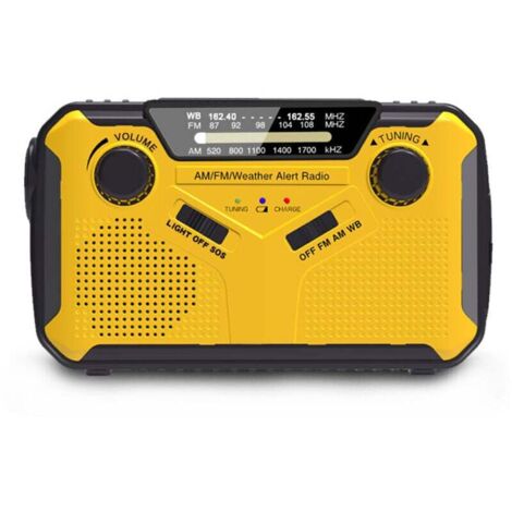 Portable Radio Dynamo Survie, AM/FM Radio Manivelle Solaire, Portative Radio à Pile avec 2500mAh Power Bank/LED Lampe Poch/SOS Alarm/Haut-Parleur, pour la Randonnée et l'extérieur