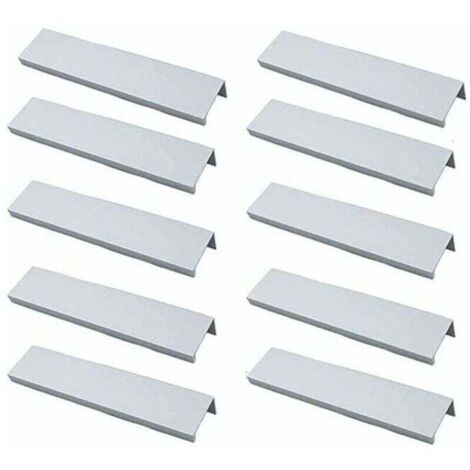 Lot de 10 Poignée Profil Poignée de Meuble Cuisine - Poignée Invisible Poignee de Meuble Brossé Poignée Meuble argent en Alliage d'Aluminium Entraxe 96mm