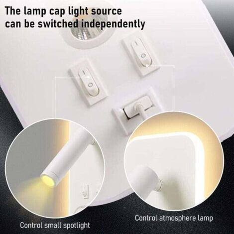 Applique LED, lampe de lecture de chevet avec interrupteur, port de chargement USB, adaptée à la chambre, au couloir, blanche (1/4)