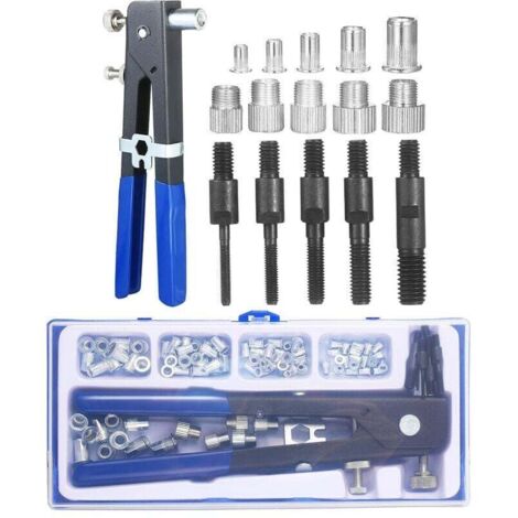 86PCS Kit d'outils pour écrous à rivets Set d'écrous à rivets aveugles Clé à riveter à main Outil d'insertion fileté Pistolet à écrous à rivets avec assortiment d'écrous à rivets métriques M3 M4 M5 M6 (1/5)