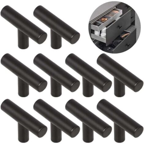 10 Pièces T Alliage Poignée Brossé Facile Poignées Porte D'armoire Meubles Monotrou Alliage Solide Durable, pour Tiroirs, Armoires, Placard, Armoires Chaussures, Tables Chevet—Noir Sable (1/4)